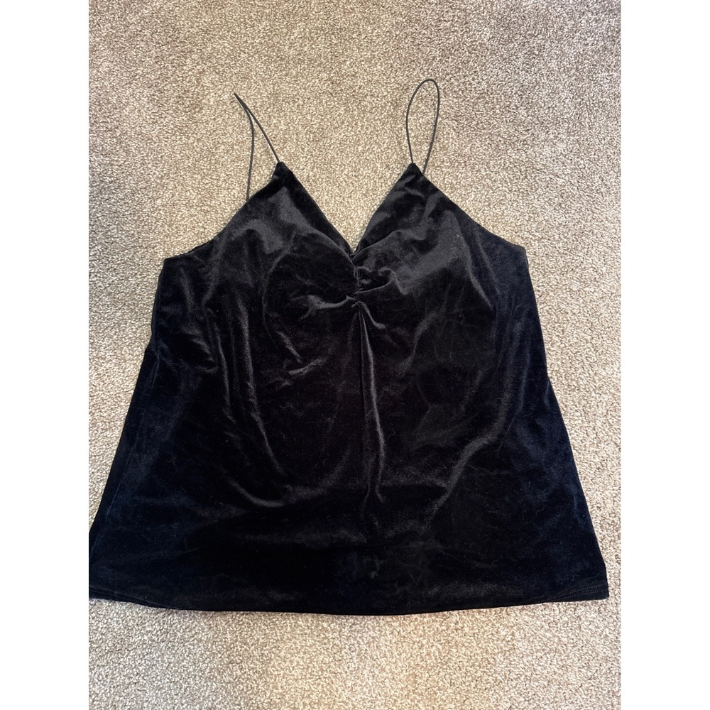 Talent Velvet Camisole Womens 3XL Black Excellent Spaghetti Strap Ruched V-Neck